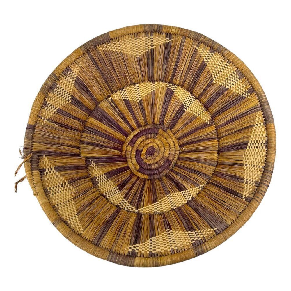 Vintage Pima Coiled Woven Gathering Basket Star Design Centerpiece Large 12"